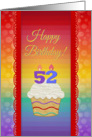 Cupcake with Number Candles, Time to Celebrate 52 Years Old Invitation card
