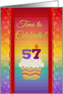 Cupcake with Number Candles, Time to Celebrate 57 Years Old Invitation card