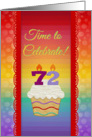 Cupcake with Number Candles, Time to Celebrate 72 Years Old Invitation card