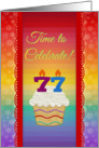 Cupcake with Number Candles, Time to Celebrate 77 Years Old Invitation card
