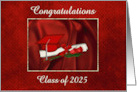 Class of 2025 Graduation. Red Cap, Diploma, & Rose, Custom Text card