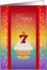 Happy Birthday, 7 Years Old, Colorful Cupcake card