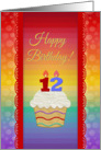 Happy Birthday,12 Years Old, Colorful Cupcake card