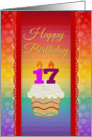 Cupcake with Number Candles, 17 Years Old Birthday card