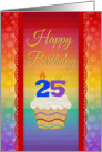 Cupcake with Number Candles, 25 Years Old Birthday card