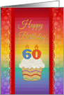 Cupcake with Number Candles, 60 Years Old Birthday card