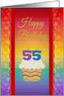 Cupcake with Number Candles, 55 Years Old Birthday card