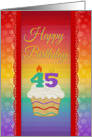 Cupcake with Number Candles, 45 Years Old Birthday card