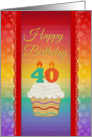 Cupcake with Number Candles, 40 Years Old Birthday card