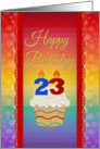 Cupcake with Number Candles, 23 Years Old Birthday card
