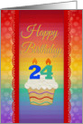 Cupcake with Number Candles, 24 Years Old Birthday card