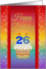 Cupcake with Number Candles, 26 Years Old Birthday card