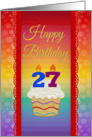 Cupcake with Number Candles, 27 Years Old Birthday card
