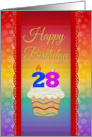 Cupcake with Number Candles, 28 Years Old Birthday card