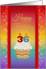 36 Years Old, Colorful Cupcake, Birthday Greetings card