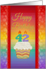 42 Years Old, Colorful Cupcake, Birthday Greetings card