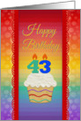 43 Years Old, Colorful Cupcake, Birthday Greetings card