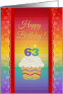 Happy Birthday, 63 Years Old, Colorful Cupcake card