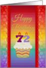 72 Years Old, Colorful Cupcake, Birthday Greetings card