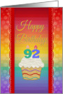 92 Years Old, Colorful Cupcake, Birthday Greetings card