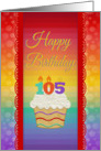 Happy Birthday, 105 Years Old, Colorful Cupcake card