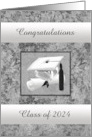 Cap & Diploma, Graduation, Congratulations 2024, Silver & Black Leaves card