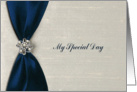 Blue Satin Ribbon with Jewel, Maid of Honor card