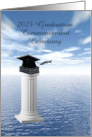 2025 Graduation Commencement, Black Cap and Books on Pedestal card