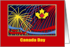 Birthday on Canada Day, Maple Leaf with Fireworks card