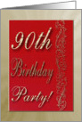 90th Bithday Party Invitation, Red and Gold Design card