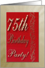 Invitation, 75th Bithday Party, Red and Gold Design card