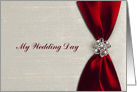 Invitation, Bridesmaid, Scarlet Red Satin Ribbon with Jewel card