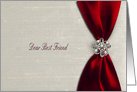 Invitation, Bridesmaid, To Best Friend, Scarlet Red Satin Ribbon with Jewel card