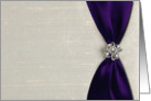 Wedding Invitation, Deep Purple Satin Ribbon with Jewel card