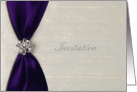 Wedding Invitation, Deep Purple Satin Ribbon with Jewel card