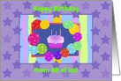 Happy Birthday from all of us, Colorful Cupcake and Balloons card