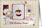 70th Birthday Invitation, Collage of Stars & Cupcake, Custom Text card