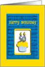 50th Birthday Cupcake on musical notes, Happy Birthday card