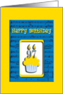 97th Birthday Cupcake on musical notes, Happy Birthday card