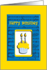 11th Birthday Cupcake on Musical Notes, Happy Birthday card