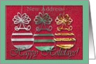 Three Ornaments, New Address, Happy Holidays card