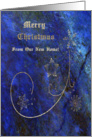 Merry Christmas, New Home, Abstract Blue, Gold Snowflakes & Stars card