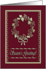 Golden Wreath on Red, Season’s Greetings card