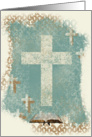 Cross with Bible, Ordination Invitations, Female Clergy, Teal Green card
