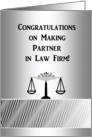 Congratulations Making Partner in Law Firm, Scales on Silver Abstact card