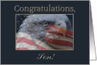 Congratulations, Son, Eagle with Flag in the Clouds card