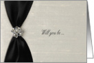 Bridesmaid Request, Black Satin Ribbon-look with Jewel-like card