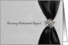 Honorary Bridesmaid, Black Satin Ribbon-look with Jewel-like on Gray card