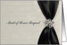 Maid of Honor, Black Satin Ribbon-look with Jewel-like on Gray card