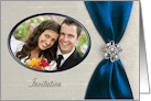 Wedding Photo Card Invitation, Royal Blue Satin Ribbon with Jewel card